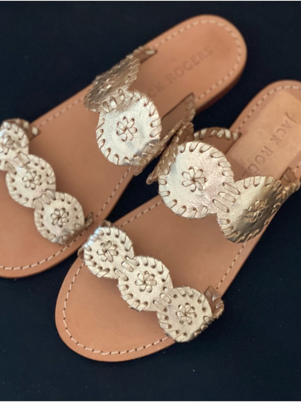 Jack Rogers  Lauren Flat Sandal Gold Sz 7.5 NWOT $138 - Picture 2 of 8